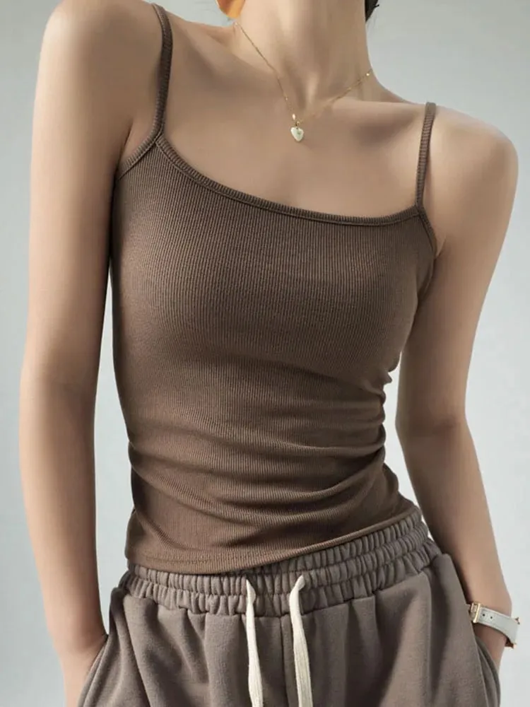 Ärmelloses Tanktop für Damen im Sommer, Basic, Spaghettiträger, schmale Passform, Stretch, gestrickt, einfarbig, Leibchen — image 10