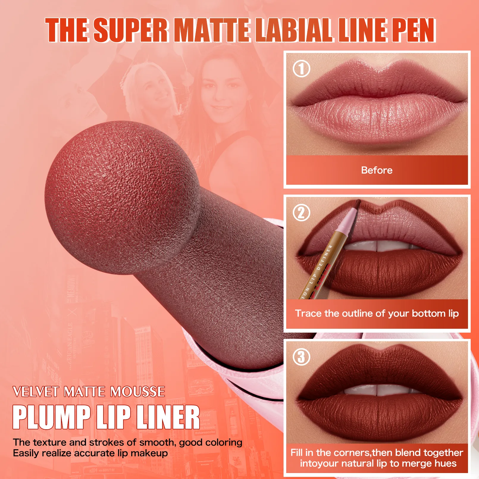 Longwear Liquid Lip Liner Waterproof 24 Hour Long Lasting Lip Liner Stain Marker Pen 2-in-1 Matte Semi Permanent Lipliner — image 2