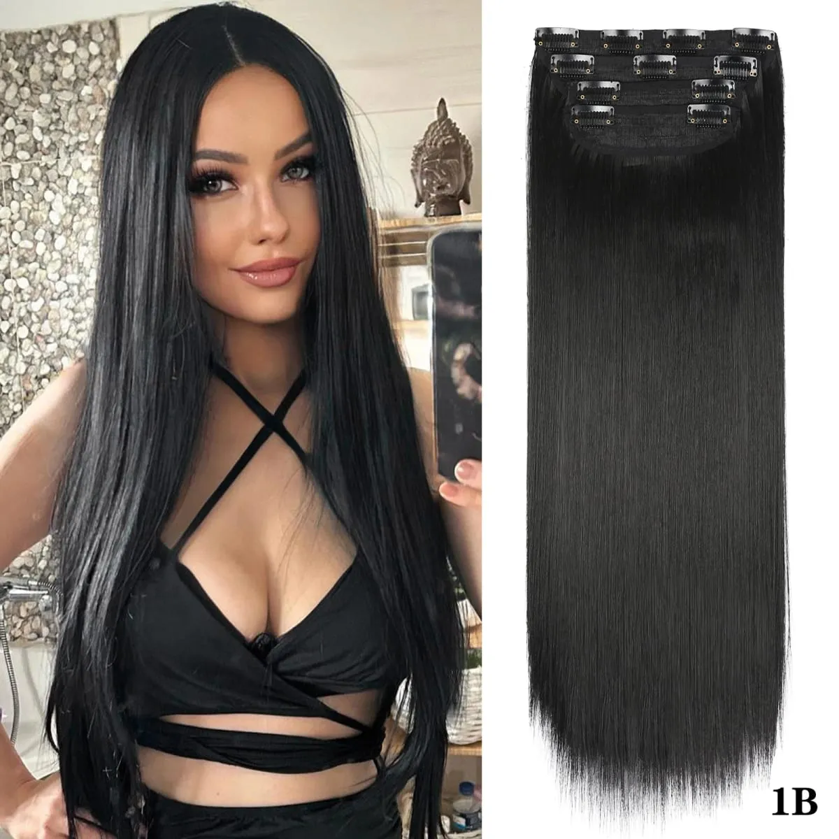 Leeons gewellte Clip-in-Haarverlängerungen, 4 Stück, natürliche, weiche, lange, gewellte Haarteile, dicke Doppelschuss-Clip-in-Haarverlängerungen für Frauen — image 23