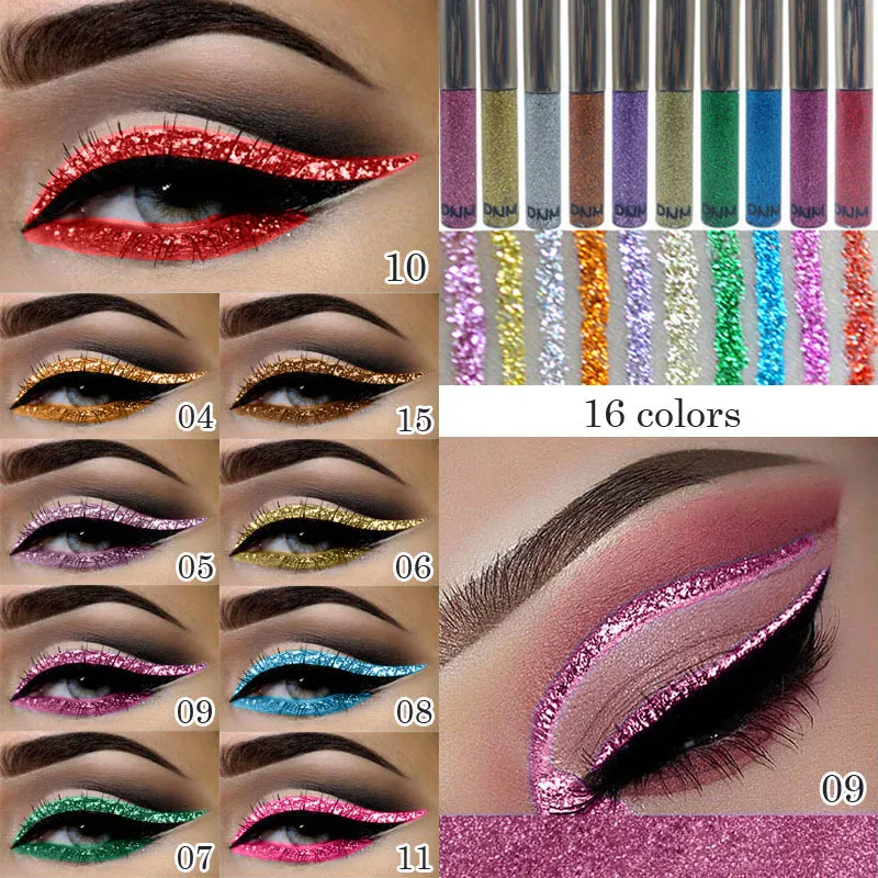 16 Colors Diamond Liquid Eyeliner Professional Silver Green Shiny Eyes Flash Long-lasting Liquid Glitter Eye Liner Beauty Makeup — image 3