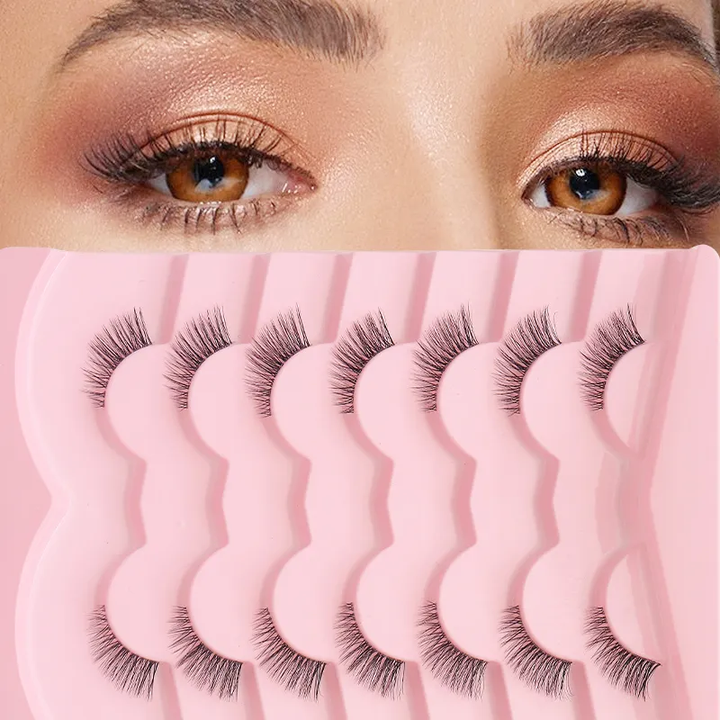 7 คู่ขนตาธรรมชาติ Wispy Half Clear Band Strip Lashes ขนตาปลอมนุ่มนุ่มน้ำหนักเบา Eye Lashes แต่งหน้า