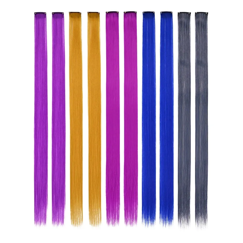 10 PCS Colored Clip in Hair Extensions 22 Inch Rainbow Straight Synthetic Hairpieces For women Cosplay Party Christmas New Year — image 18