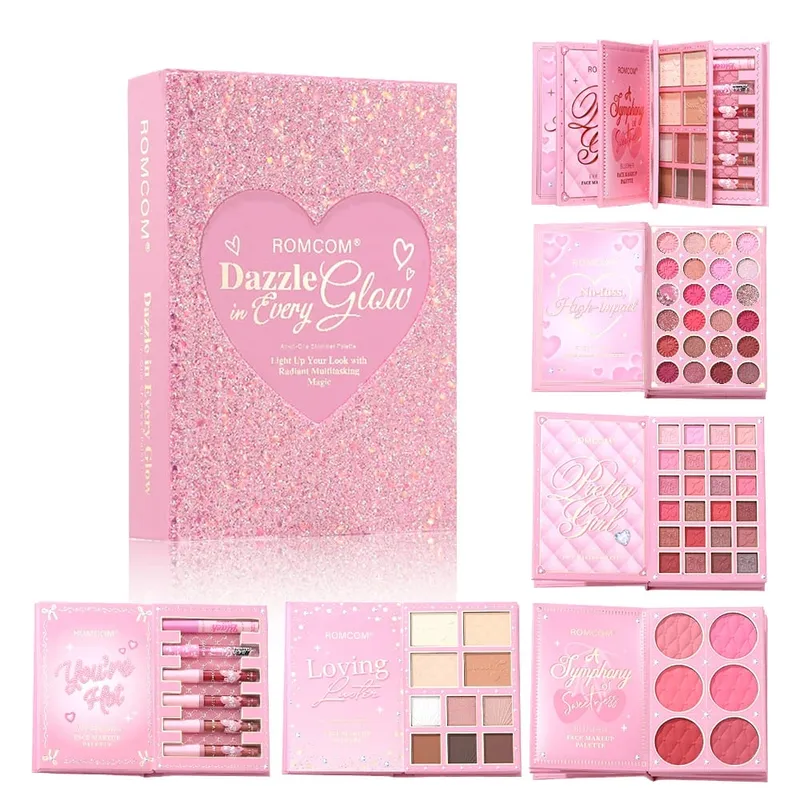 All-in-One 5-seitiges Make-up-Zauberbuch: Komplettset mit mehrfarbigem Lidschatten, Rouge, Textmarker, Kontur und glänzendem Lipgloss
