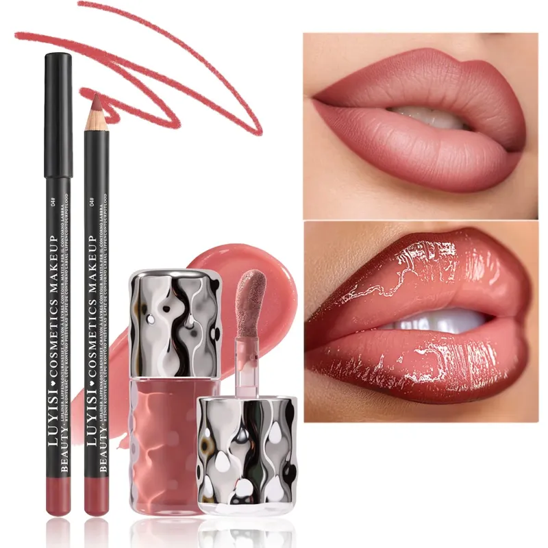 Süt Dudak Seti Seti-1 adet Mat Dudak Kalemi + 1 adet Nemlendirici Dudak Parlatıcısı Çeşitli Renk Kadife Tanımlama ve Camsı Parlatıcı Besleyici Formül — image 1