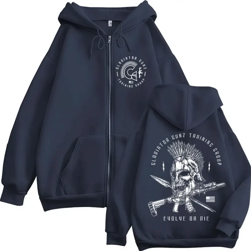 Til Valhalla Warrior Spirit Battleborn Military Grunt Skeleton Zipper Hoodies Men Clothing Long Sleeve Zip Up Hooded Sweatshirts — image 4