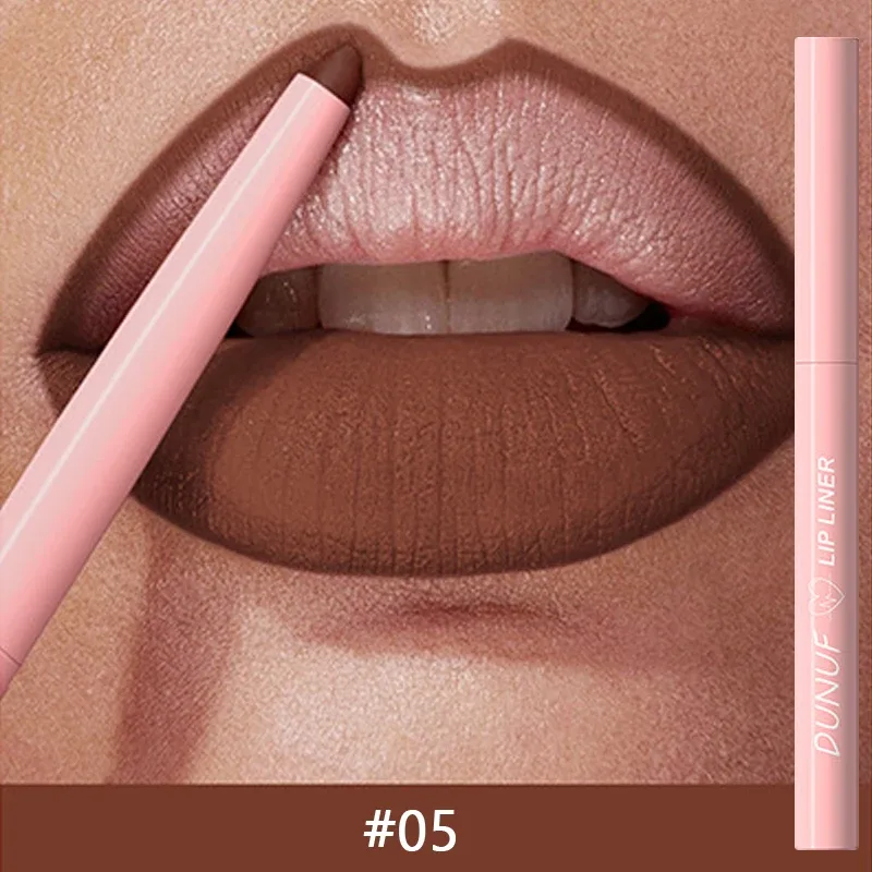 12 สี Matte สีแดงสีน้ำตาล Lipliner ดินสอกันน้ำ Non-stick Cup Slim ลิปสติก Make Up Nude Pink Lip Liner เค้าร่าง Lip Contour