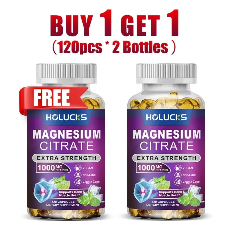 Buy 1 Get 1 Free! Magnesium Citrate 1000mg Supplement for Constipation Relief Muscle Cramps & Better Sleep Women & Men