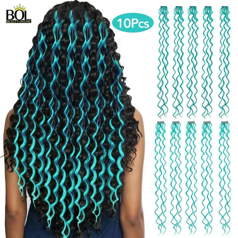 BOL สังเคราะห์ผมสีผม Strands Deep WAVE คลิปบนผมหญิงสายรุ้ง 24Inch10 ชิ้น/เซ็ตทนความร้อน — image 11