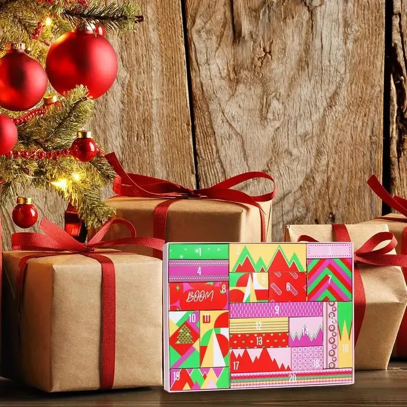 Jule-adventskalender 2023 Makeup-værktøjer Nedtællingskalender Gaveæsker Ferielæbestift Øjenskyggeskjulere Kosmetikgave