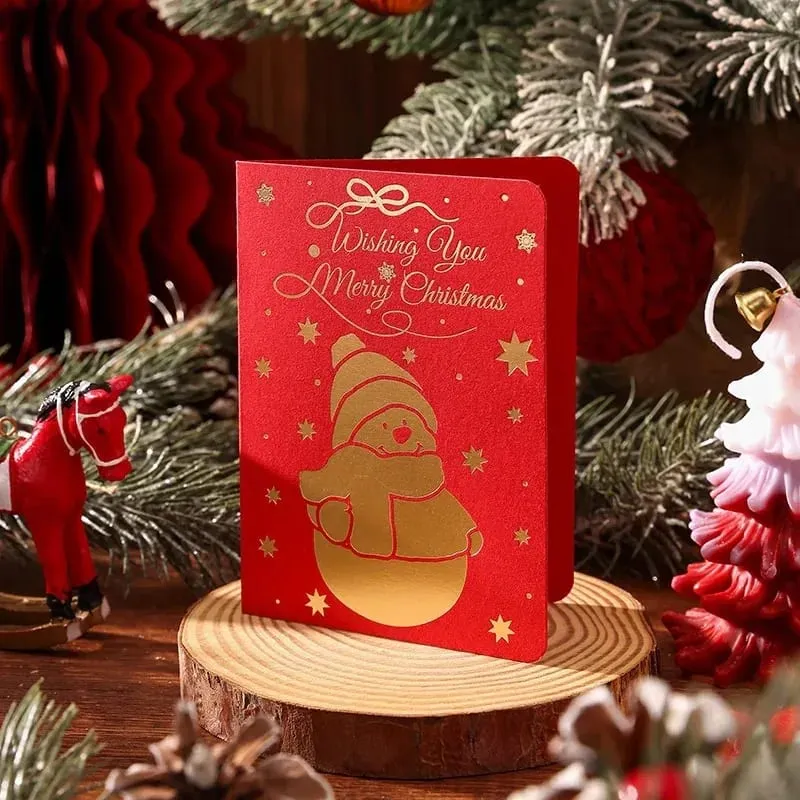10 Adet Vintage Altın Folyo Noel Katlanır Tebrik Kartları Çok Desen Nimet Tatil Kartları Yeni Yıl Kartpostal Hediye Kartları