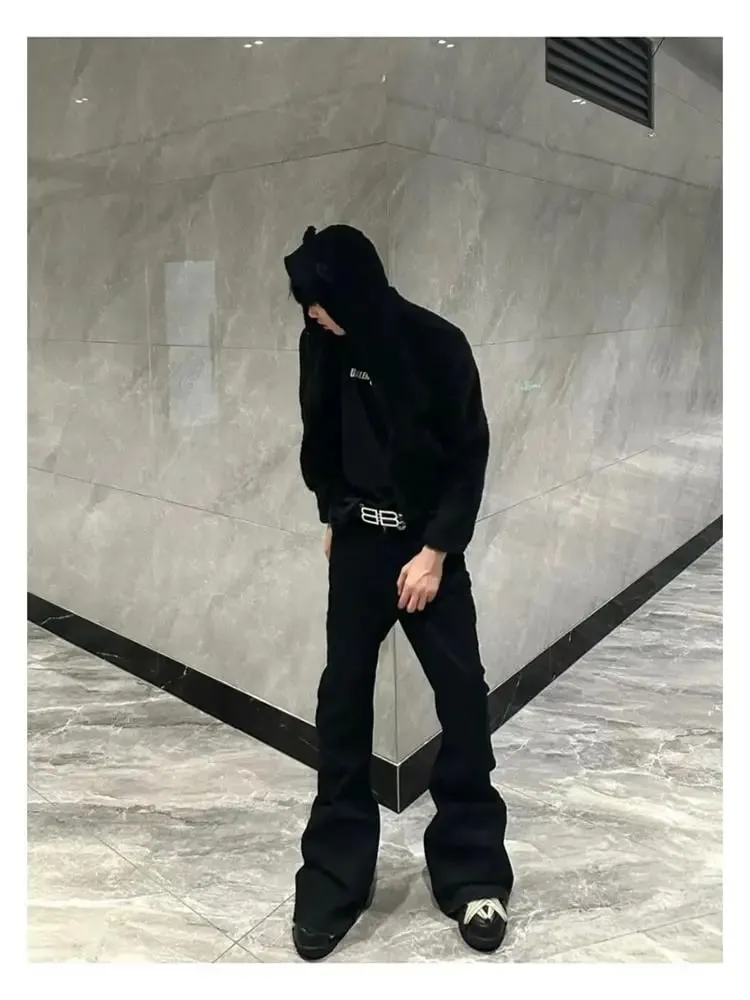 High Street RO Style Denim Pants Men's 24SS Basic Elastic Black Ribbon Loose Flared Streetwear Casual Jeans Pants Men Clothing — image 7