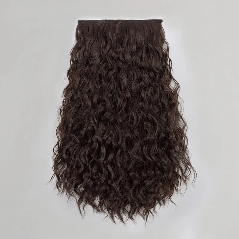 Sambungan Rambut Klip Dalam Sintetik 18Inci Sintetik 6 Klip Kerinting Berombak Pendek Hiasan Rambut Coklat Hitam Beralun untuk Wanita — image 8