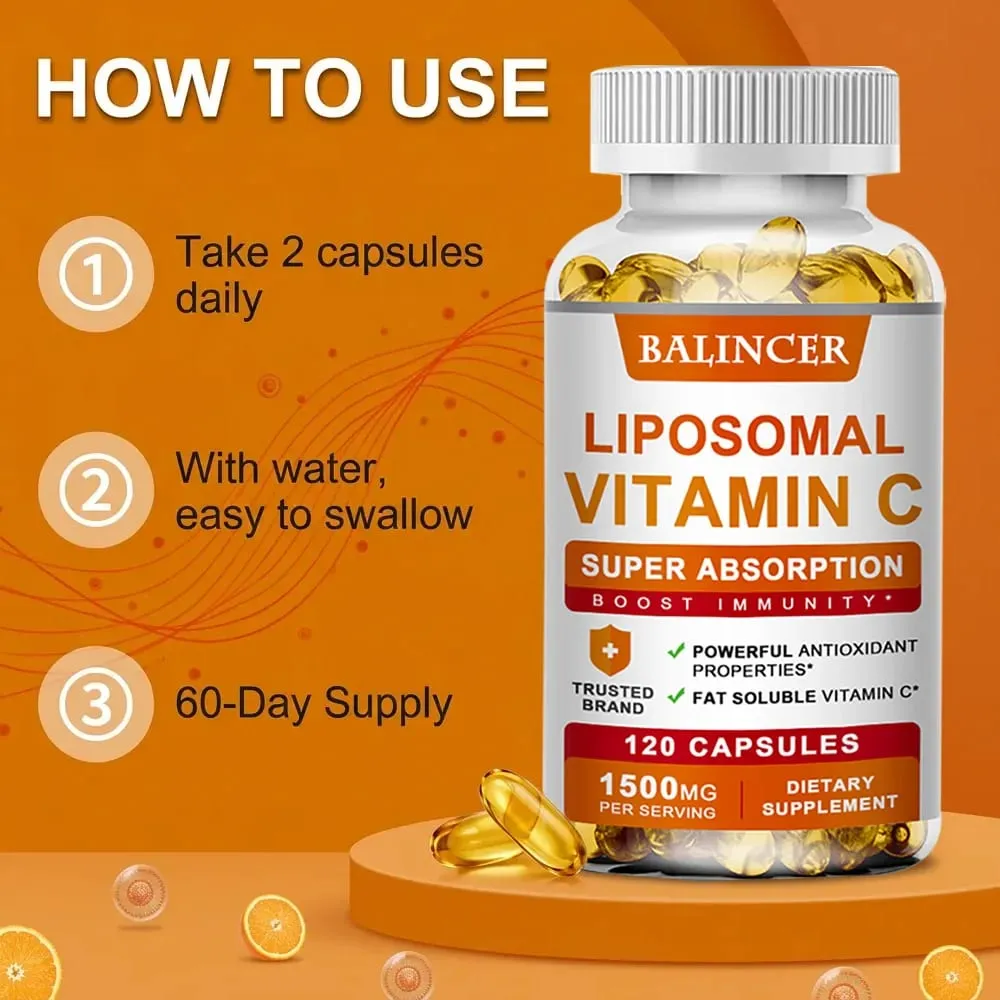 Liposomal C-vitamin 1500mg højabsorberende fedtopløselig ascorbinsyre Immunstøtte Kollagen Booster & Antioxidant Supplement — image 5