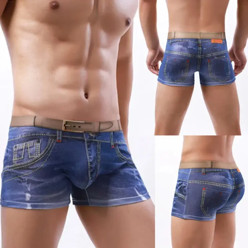 Seluar Boxer 1PC Lelaki Seluar Boxer Kapas Seluar Boxer Bercetak Denim 3D Bercetak Bergaya dan Seksi — image 2