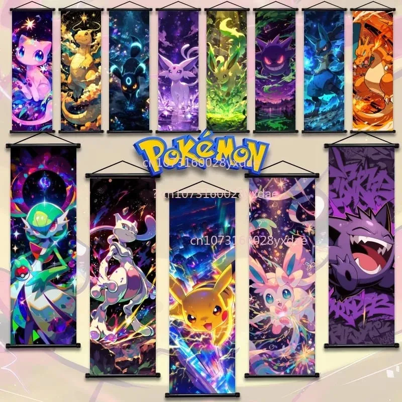 Anime-gedrucktes Pokemon-Poster, Cartoon-Wandkunstwerk, Gengar, Eichhörnchen, Bulbasaur, Pikachu, Hängerolle, Familienzimmer-Dekoration — image 1