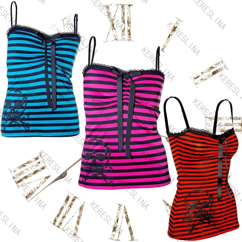 มิลเลนเนียลสไตล์Y2K Skullลูกไม้ลายHalter Top Punk Goth Harajukuสไตล์ฤดูร้อนSpice Girls Aesthetic Slim Streetwear — image 2