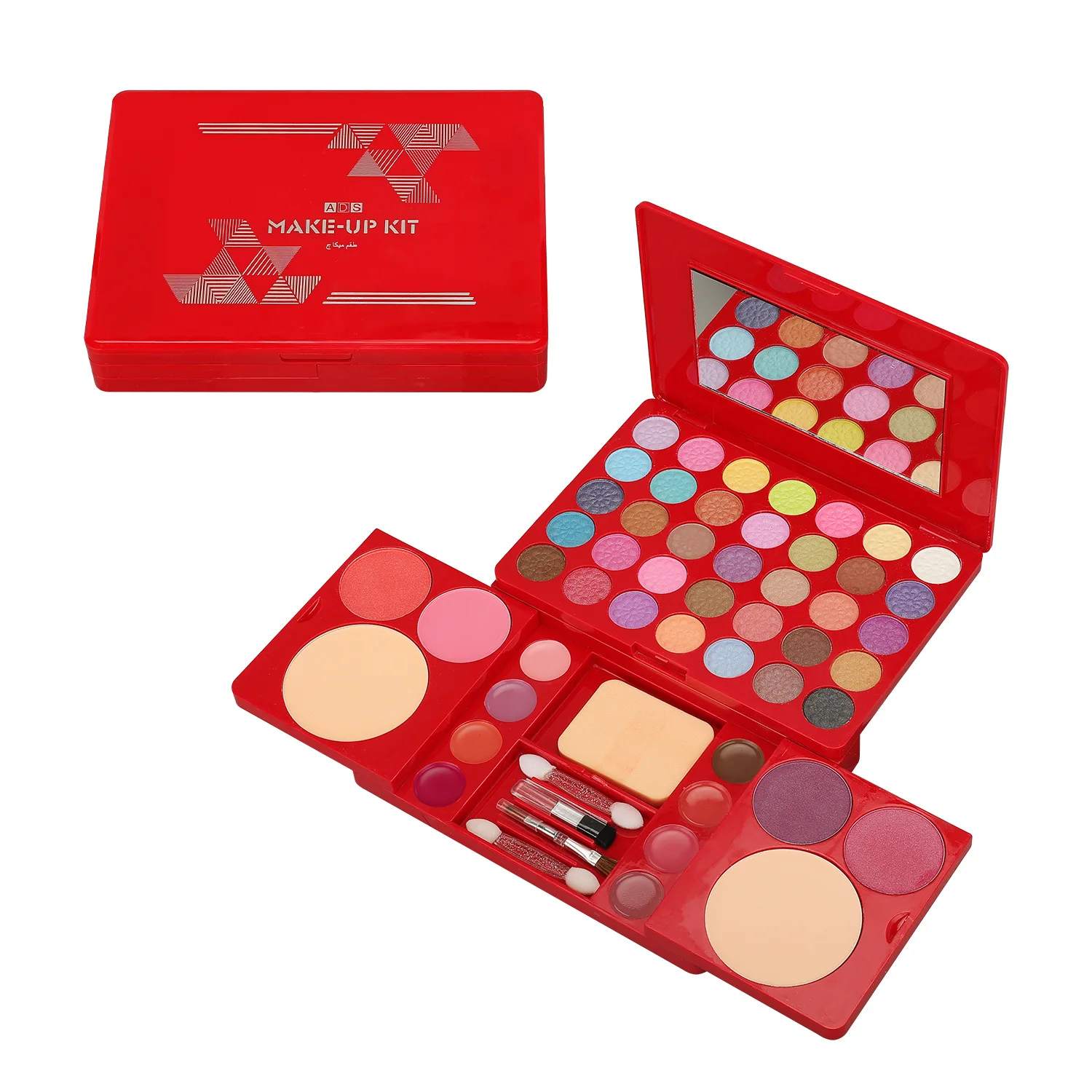 Makeup Kit komplet sæt til kvinder Multifunktionel alt i én boks Rød 49 farver Ansigtslæbe Øjenskygge Highlighter Pensel Makeup Palette