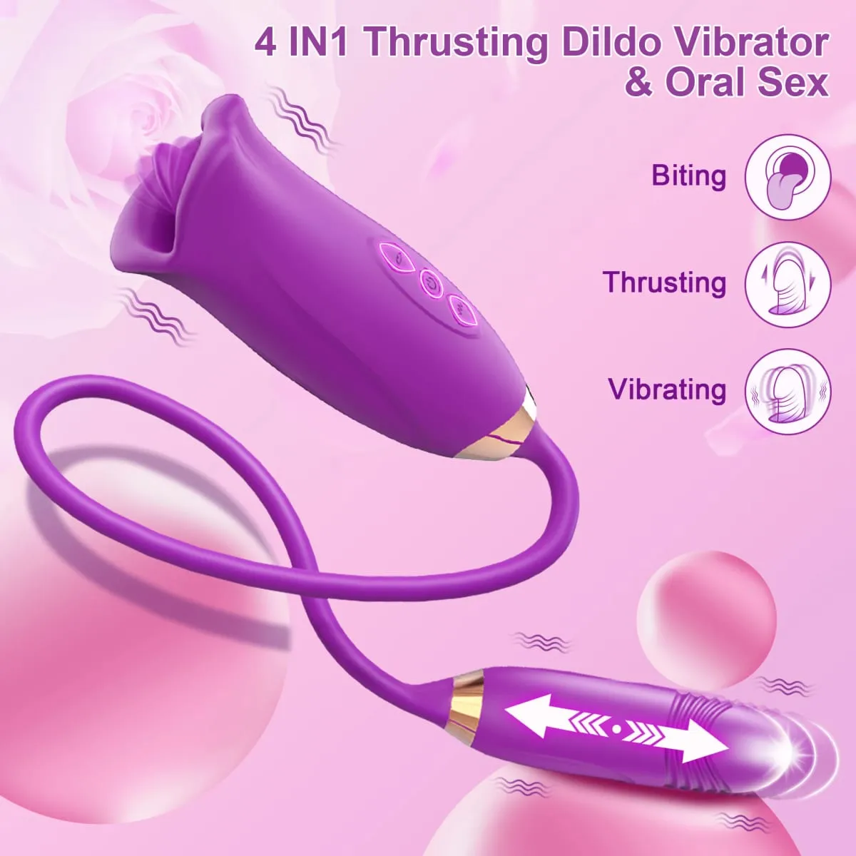 Sucking Vibrator สำหรับผู้หญิงกัดช่องปากปาก Thrusting Telescopic Dildo ลิ้น G-Spot หัวนม Clit กระตุ้นของเล่นเพศหญิง — image 3