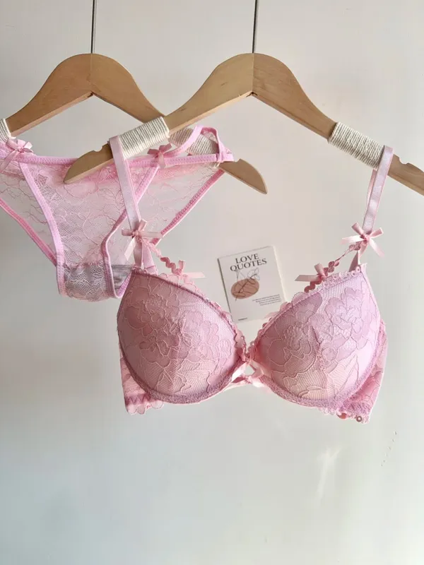 セクシーなงานแต่งงานเจ้าสาวชุดชั้นในลูกไม้สีแดงชุด Bowknot Push Up Bra สำหรับหน้าอกขนาดเล็กผู้หญิง Party Pure Look ชุดชั้นใน Intimate — image 12