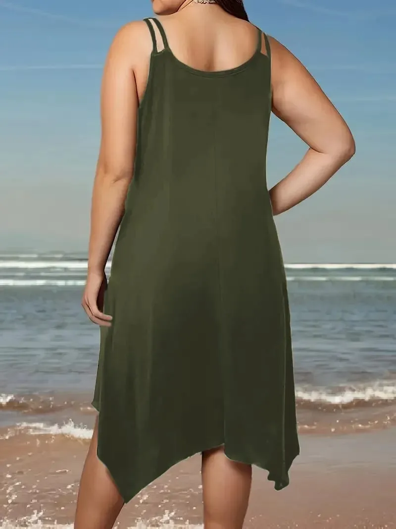 Large women's solid color asymmetrical hem camisole dress — image 5