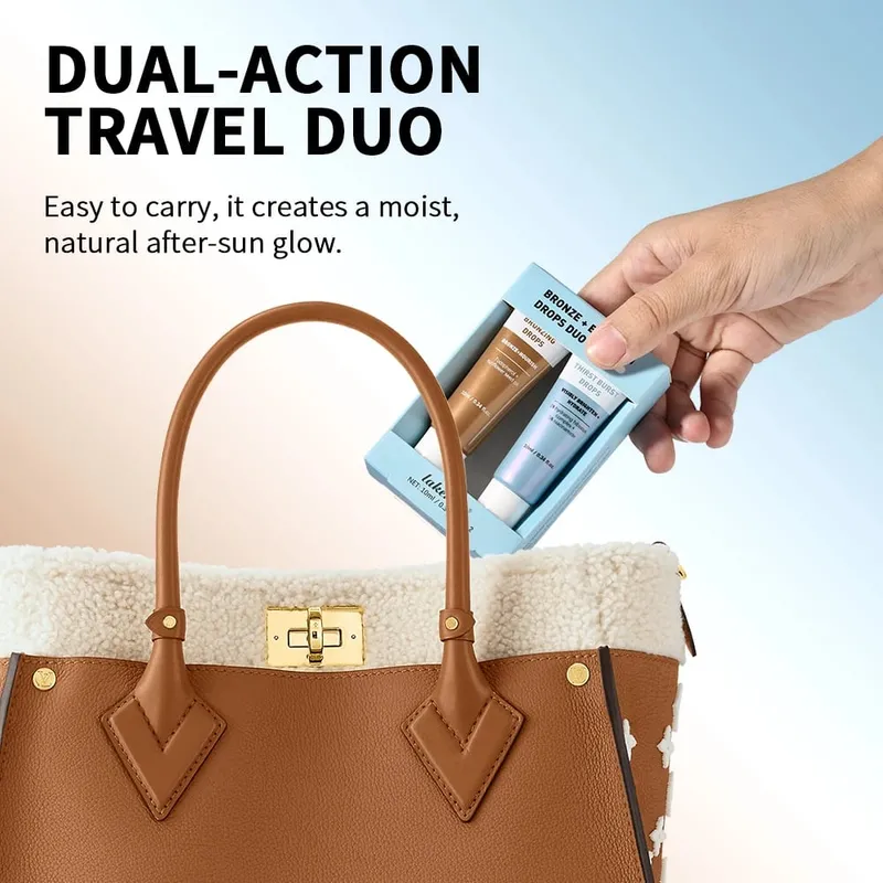 Kit duo de gouttes bronze et éclaircissantes, 2 pièces, ensemble de soins pour la peau, gouttes éclatantes et bronzantes, nourrit visiblement, éclaircit, hydrate, taille voyage, bronze