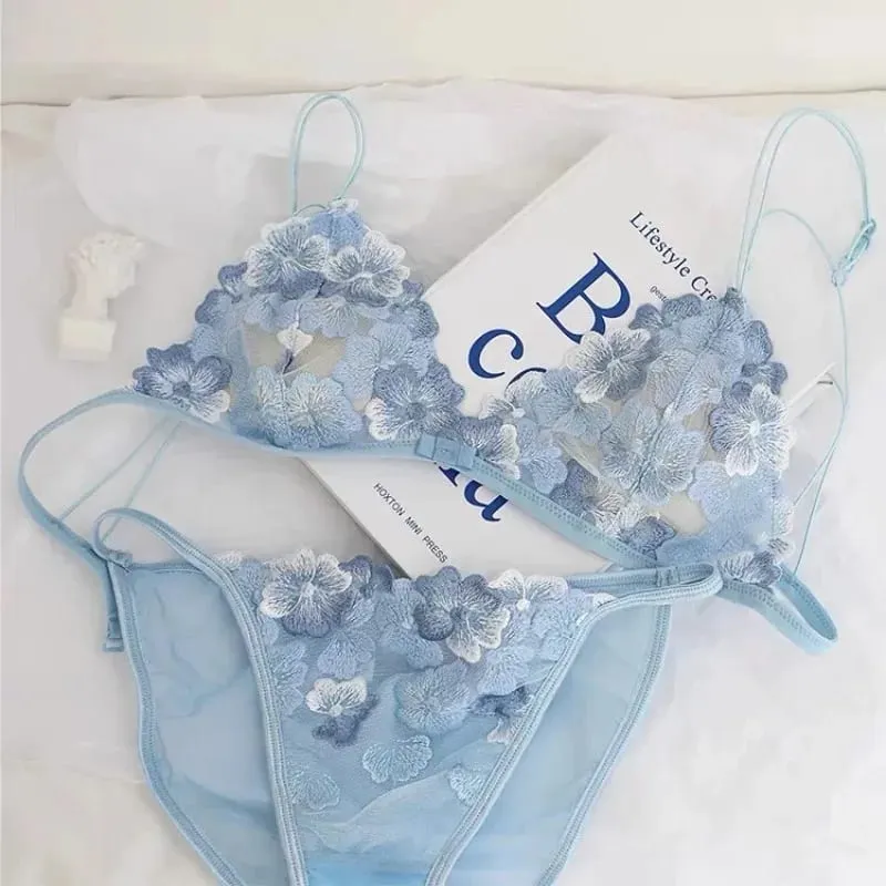 Set reggiseno di pizzo trasparente super sexy scava fuori senza ferretto triangolo francese bralette e mutandine donna hot lingerie 2026 moda — image 3