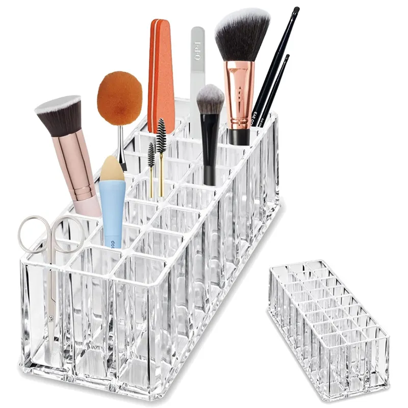 Organisateur de pinceaux de maquillage à 24 fentes, organisateur de rouge à lèvres en acrylique, rangement de cosmétiques, boîte d'exposition de brillant à lèvres, rangement de pinceaux de maquillage — image 1