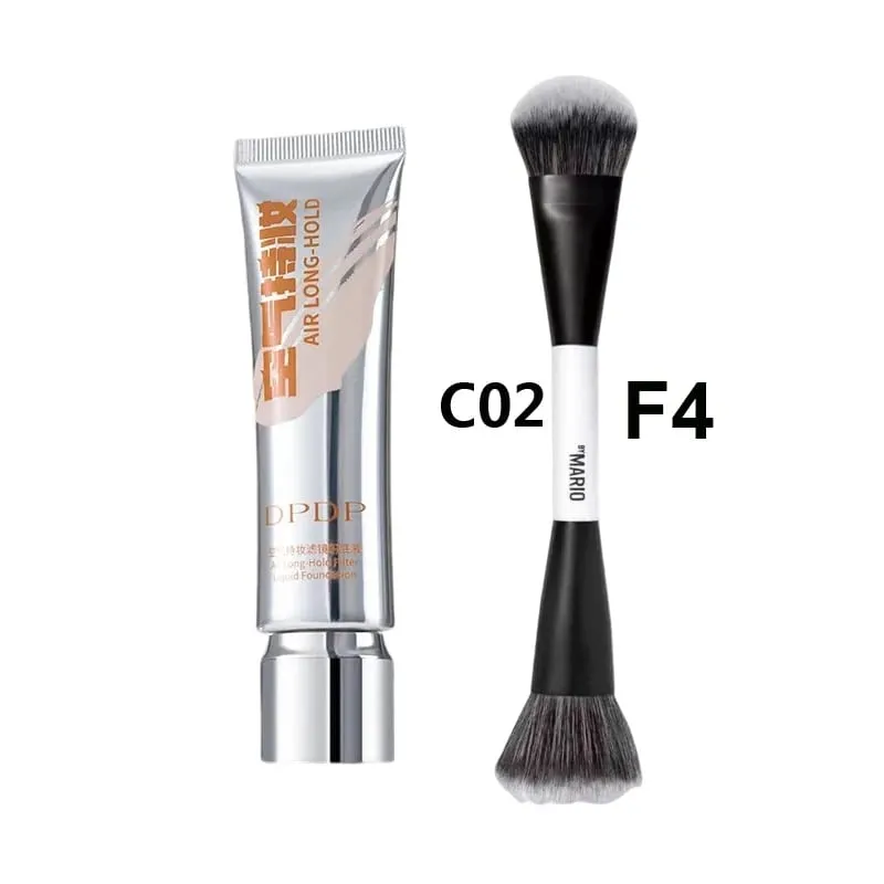 DPDP – fond de teint liquide longue tenue 30ml + F4, ensemble de pinceaux de maquillage à double extrémité, Base de couverture longue durée, applicateur cosmétique