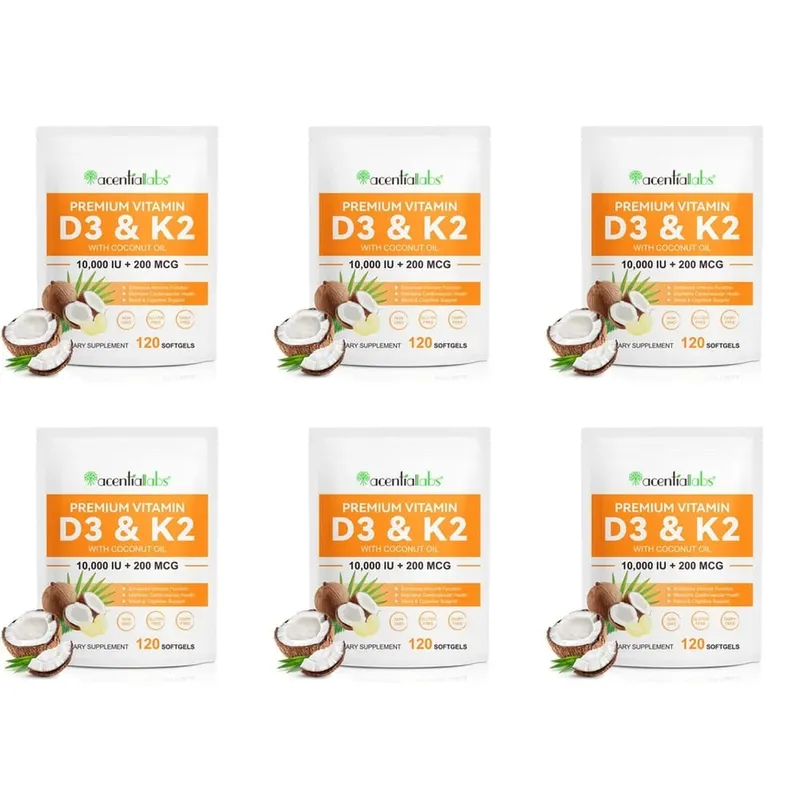 AcentiaLabs Vitamin D3 & K2 Softgels dengan Fungsi Kekebalan Minyak Kelapa dan Dukungan Tulang Bebas Gluten Non-GMO 120 Softgels — image 12
