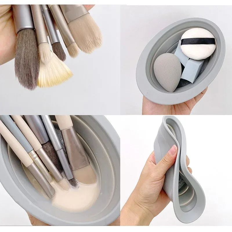 Bol de nettoyage de pinceaux de maquillage en Silicone, tapis de nettoyage pliable, fond de teint cosmétique, fard à paupières, poudre, outils de nettoyage, fournitures de maquillage