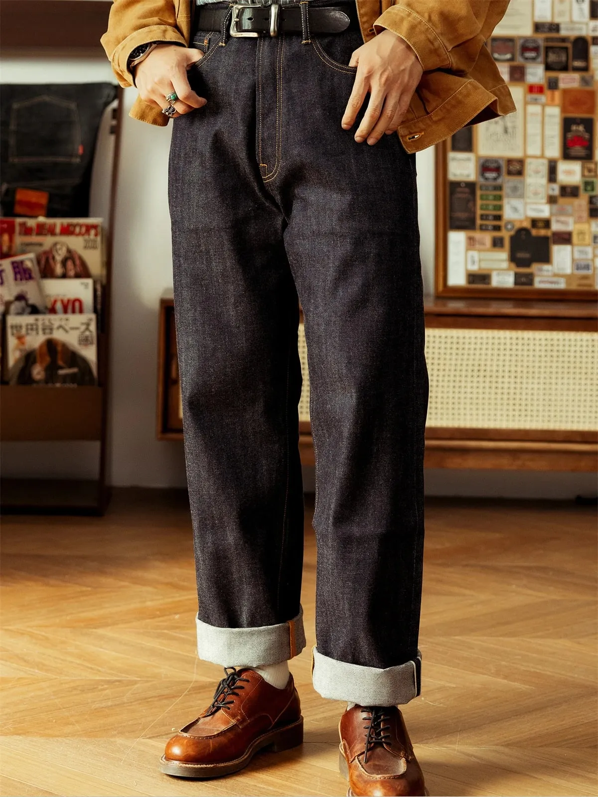 Red Tornado 55501 Raw Selvedge Jeans Loose Straight Leg Button Fly Denim Trousers for Men — image 3