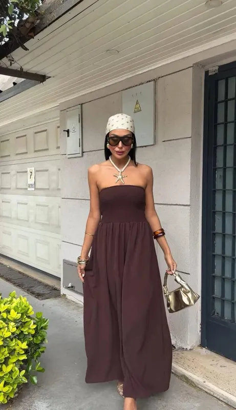 Robe longue sans bretelles, couleur unie, épaules dénudées, cintrée à la taille, pour femmes, nouvelle mode d'été 2026
