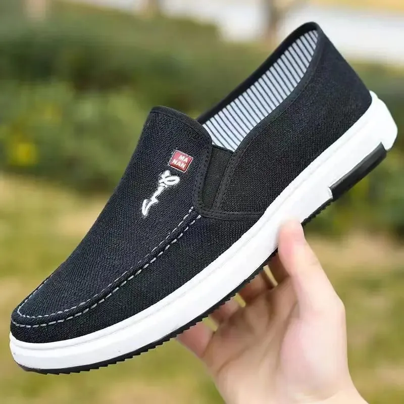 Men's Canvas Shoes with Soft Soles Casual Breathable Comfortable Sliding Sleeves Men's Cloth Shoes Men's Oxford Sneakers