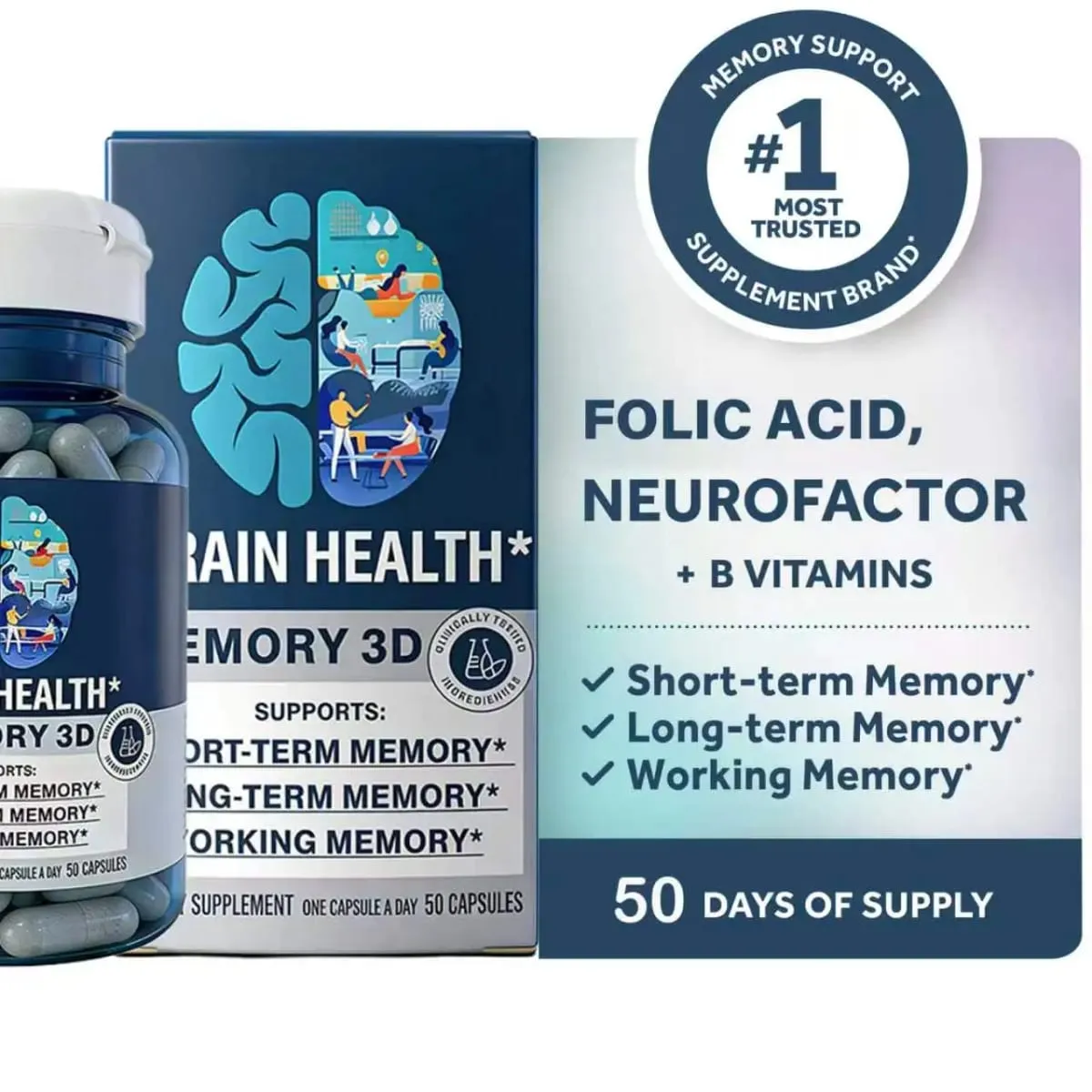 Memory 3D Brain Suplementy na pamięć i koncentrację Witamina B12 i B6 Kwas foliowy 50 kapsułek — image 5