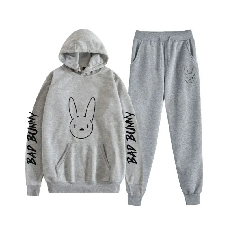 Harajuku Comfortable bad bunny Print Sweatshirt Sweatpants Suit Women's Hoodies+ Trousers Suit Boys/Girls 2 Piece Set Clothes — image 57