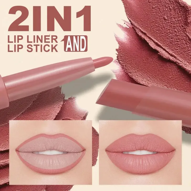 Double Head Matte Lip Liner Pencil 2 in 1 Long Lasting Waterproof Nude Red Lipstick Brighten Outline Makeup Stick — image 3