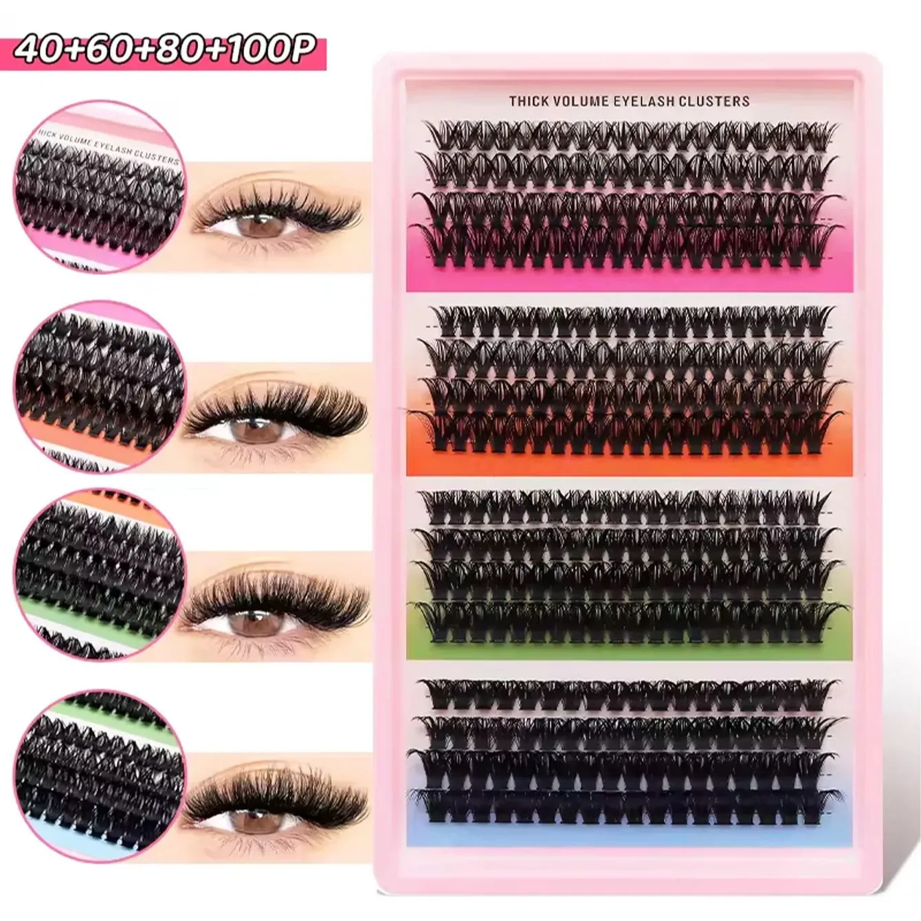 Cat Eye 16 rækker Cluster Lashes 406080100P Blandede DIY Individuelle øjenvipper Tykke Bakke DIY Eyelash Extension Wispy Volume Eyelashes — image 2
