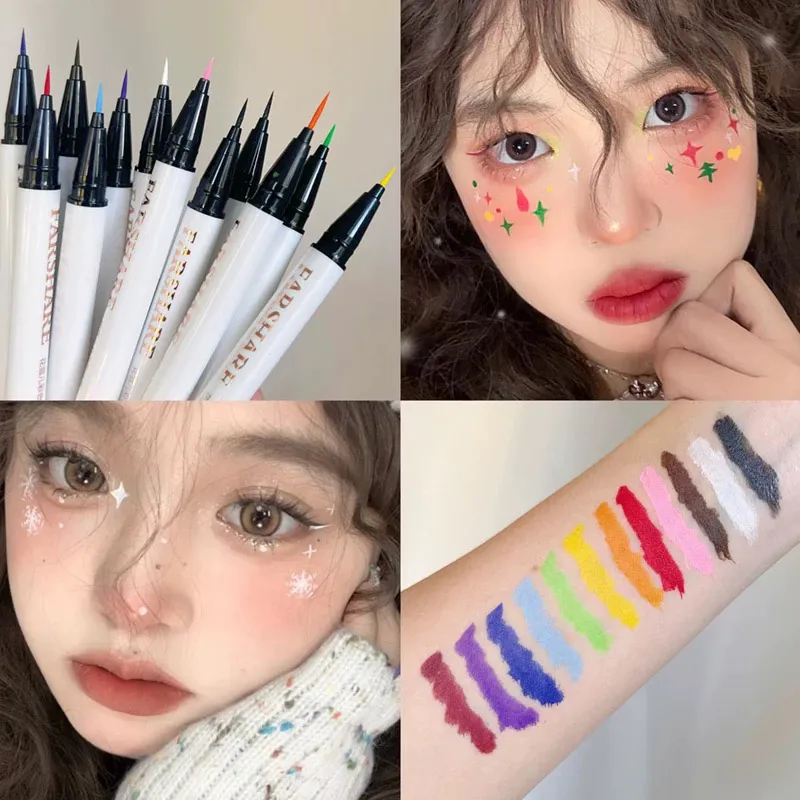 0.1 มม.สีสันปากกาอายไลเนอร์กันน้ำ Lasting Quick-Dry ง่ายสี Eye Liner เครื่องสำอางค์สีฟ้าสีชมพูสีขาวอายไลเนอร์ — image 3
