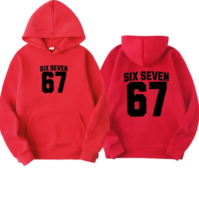 Felpa con cappuccio da uomo Six Seven 67 Numero Lettera Felpa pullover con stampa fronte-retro Manica lunga Allentata Casual Top con cappuccio Streetwear — image 6
