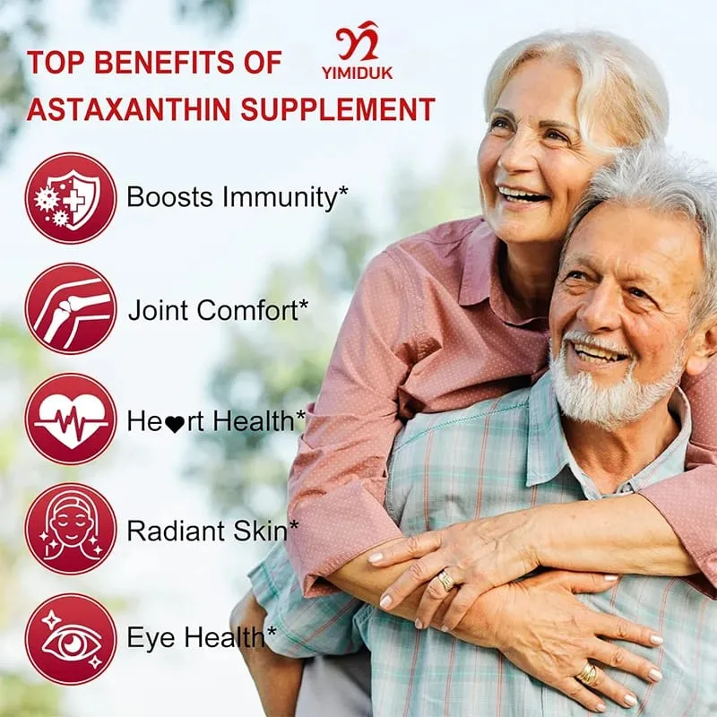 Cápsulas de astaxantina - 24mg - Poderoso suplemento antioxidante que apoia a saúde dos olhos, pele, articulações, coração, cérebro e sistema imunológico