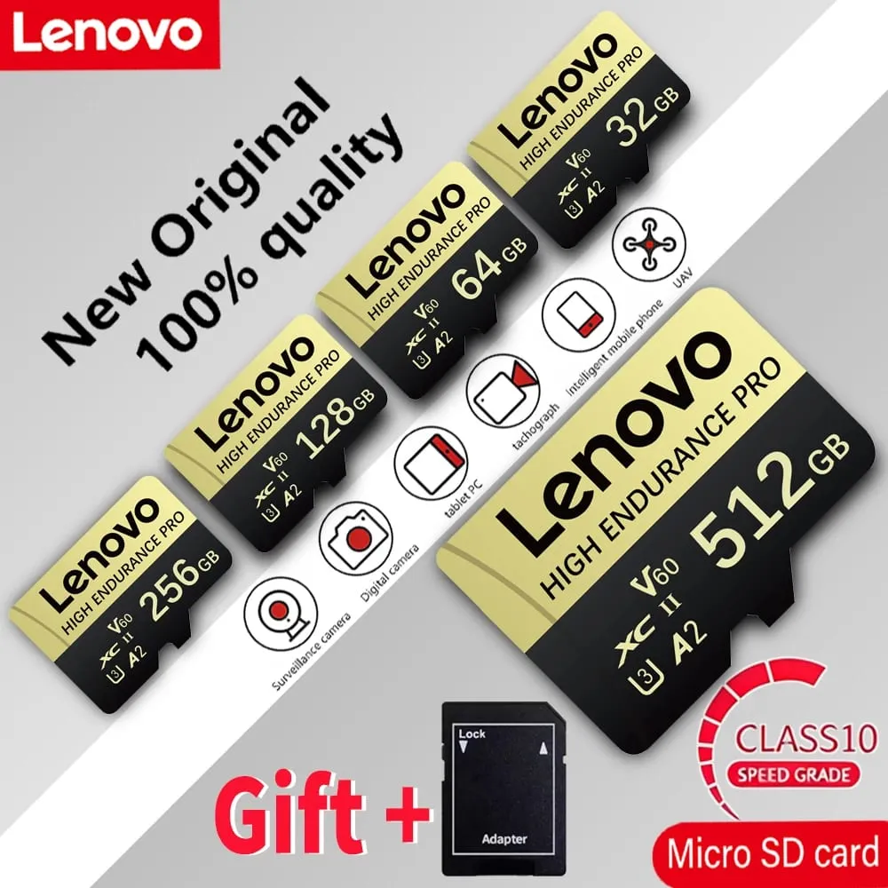 Kad Memori SD Mini Kelas 10 Berkelajuan Tinggi Lenovo 256GB Kad TF Mikro untuk Telefon Pintar - 32GB 64GB 128GB 256GB 512GB Pilihan Tersedia — image 1