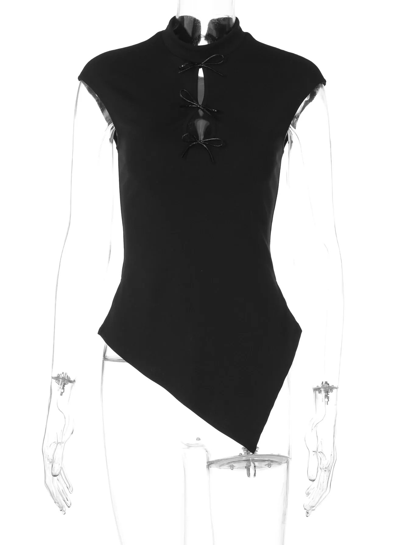 Dulzura High Neck Hollow Out Bow Irregular Slim Fit Top Women'S Solid Sexy Casual Y2K Top Party Club Street Style Summer Clothes — image 6