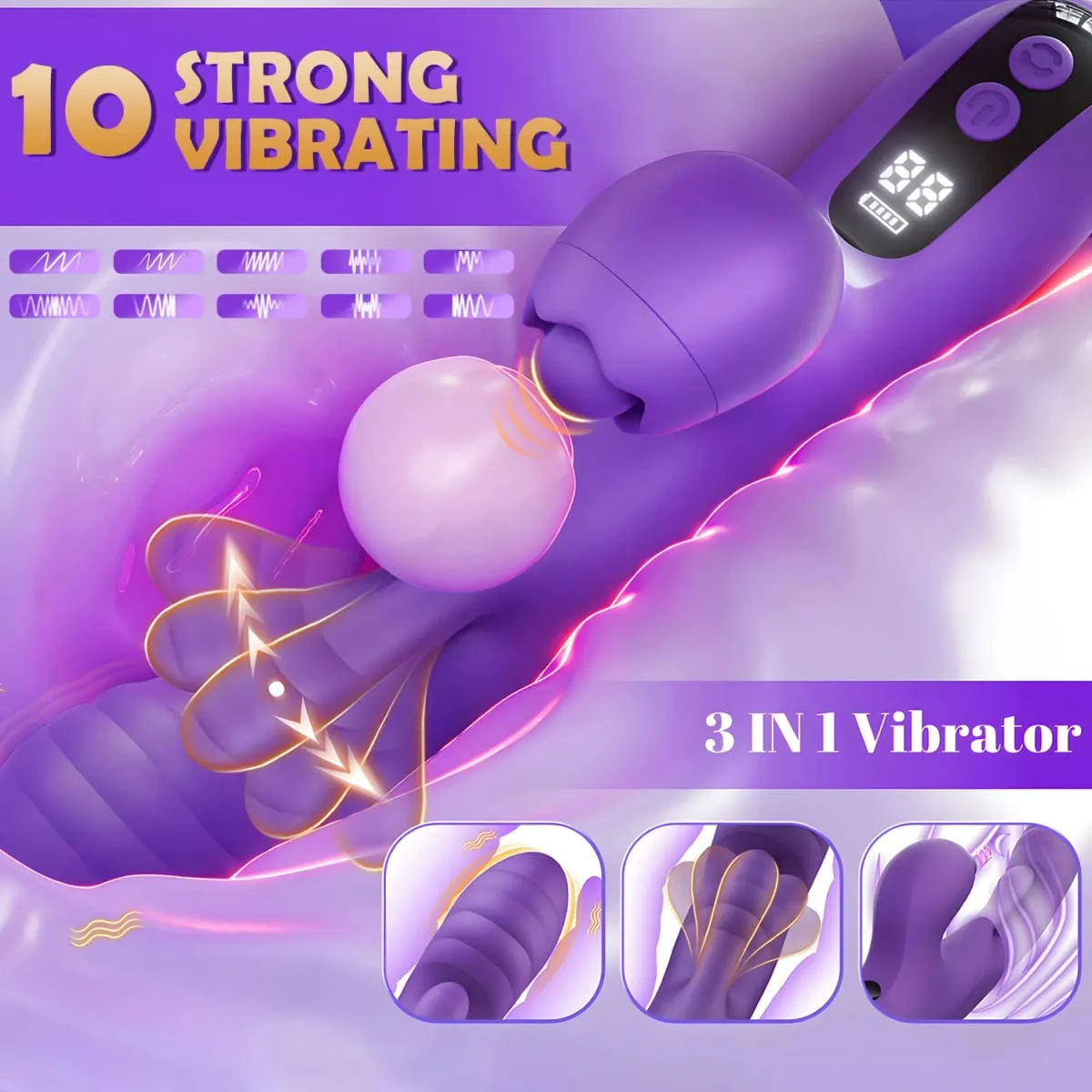 App Control Rabbit 3 IN 1 toccando sbattimento vibratore della vagina per le donne Wiggle Tongue G-Spot Masturbatore giocattoli adulti del sesso per le donne — image 2