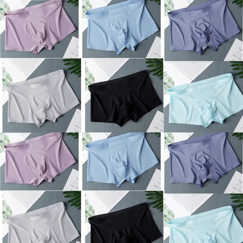 10 Pcs Men's Ice Silk Sexy Seamless Ultra-thin Boxer Briefs Shorts Underwear Underpants Male Breathable Panties
