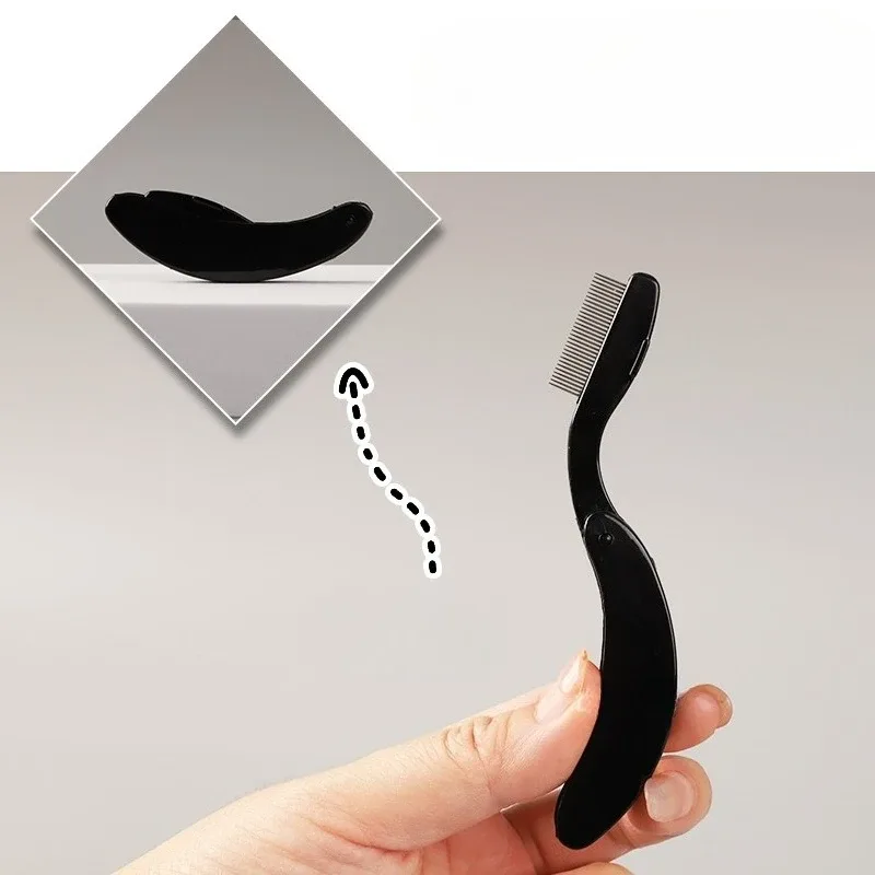 1Pc Gebogen Ontwerp Wimperborstels Kammen Opvouwbare Separator Rvs Wimper Kammen Tool Schoonheid Draagbaar — image 7