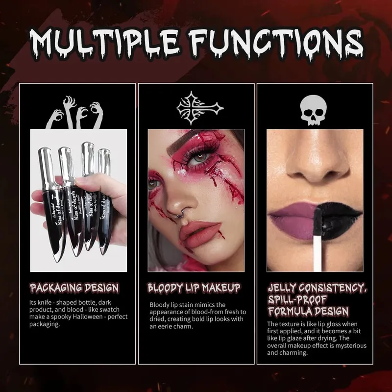 Halloween gotycki zestaw do makijażu 5 szt. Plama do ust ciemny krem róż do policzków cień do powiek w sztyfcie brokatowy eyeliner z torbą na imprezę Cosplay twarz ciało — image 6