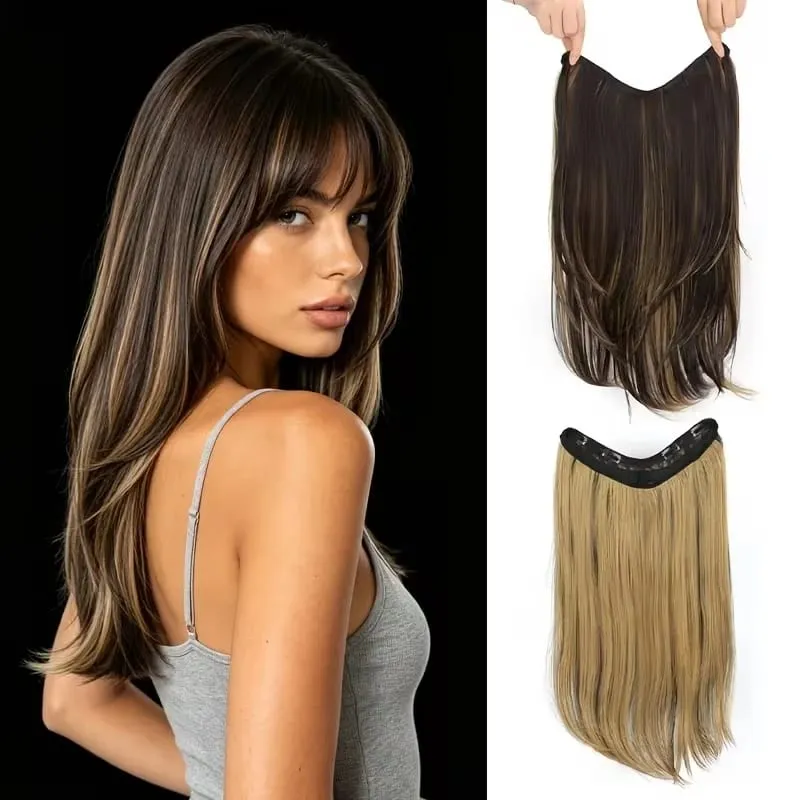 22Inch Synthetic V-Shaped Long Layered Straight Hair Extensions Invisible Increase Volume Fashion Lazy Hairstyle for Women — image 2
