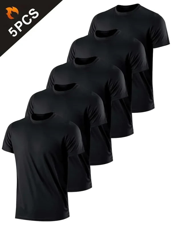 5PCS Men's Solid Color Ultralight Quick Dry Sport T-Shirt Breathable Lightweight Top For Fitness Training Workout Running Gym