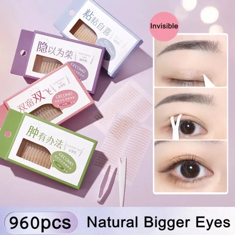 960PCS 보이지 않는 이중 눈꺼풀 테이프 스티커 오래 지속되는 이중 접이식 자체 접착 붙여 넣기 지우기 베이지 큰 눈 도구 — image 1