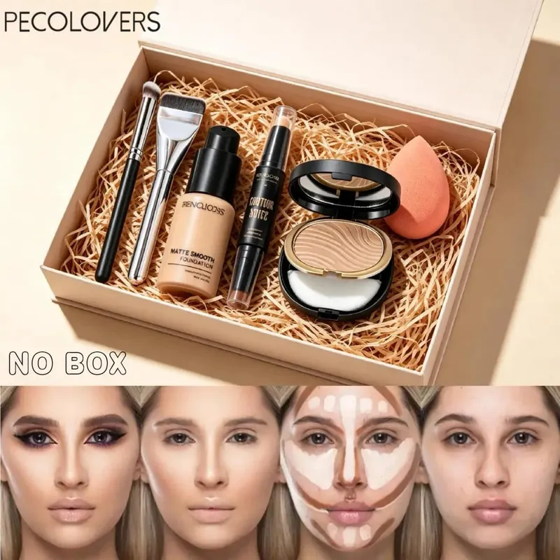 6PCS Face Makeup Kit 1 Foundation +1 Pressed Powder+1 Contour Set - Long-Lasting End Resistant to Makeup Fading — image 2